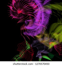 Vector illustration of a colorful wireframe structure formed by the interweaving of smoothly curved lines. A complex plexus backdrop resembling a fractal pattern. Crazy art concept.