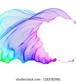 Vector illustration of a colorful wireframe structure formed by the interweaving of smoothly curved lines against white background. A complex plexus backdrop.