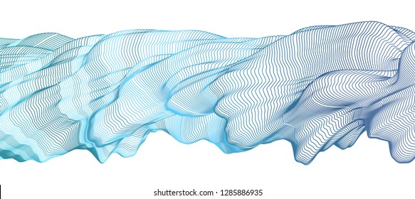 Vector illustration of a colorful wireframe structure formed by the interweaving of smoothly curved lines. A complex plexus backdrop. The image format is suitable for printing on a mug.