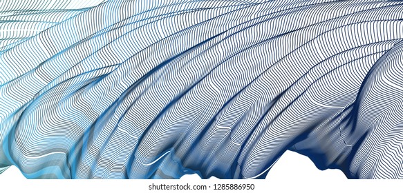 Vector illustration of a colorful wireframe structure formed by the interweaving of smoothly curved lines. A complex plexus backdrop. The image format is suitable for printing on a mug.