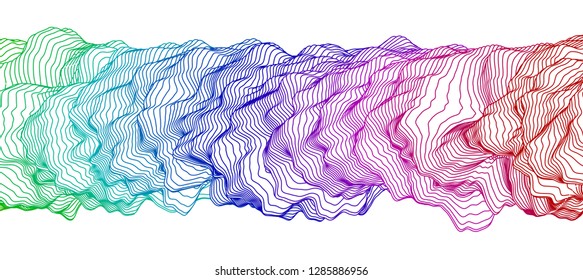 Vector illustration of a colorful wireframe structure formed by the interweaving of smoothly curved lines. A complex plexus backdrop. The image format is suitable for printing on a mug.