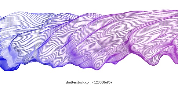 Vector illustration of a colorful wireframe structure formed by the interweaving of smoothly curved lines. A complex plexus backdrop. The image format is suitable for printing on a mug.