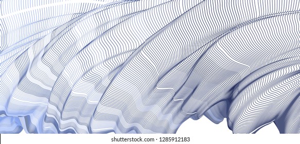 Vector illustration of a colorful wireframe structure formed by the interweaving of smoothly curved lines. A complex plexus backdrop. The image format is suitable for printing on a mug.