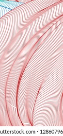 Vector illustration of a colorful wireframe structure formed by the interweaving of smoothly curved lines. A complex plexus backdrop.