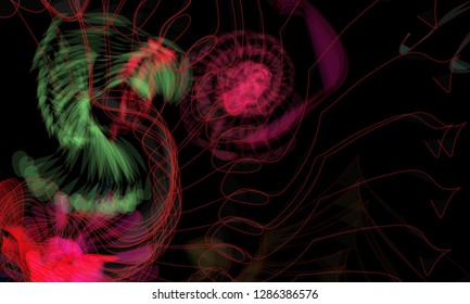 Vector illustration of a colorful wireframe structure formed by the interweaving of smoothly curved lines. A complex plexus backdrop resembling a fractal pattern. Crazy art concept.