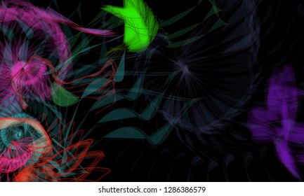 Vector illustration of a colorful wireframe structure formed by the interweaving of smoothly curved lines. A complex plexus backdrop resembling a fractal pattern. Crazy art concept.