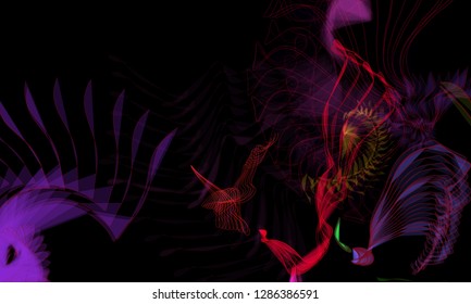 Vector illustration of a colorful wireframe structure formed by the interweaving of smoothly curved lines. A complex plexus backdrop resembling a fractal pattern. Crazy art concept.