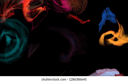 Vector illustration of a colorful wireframe structure formed by the interweaving of smoothly curved lines. A complex plexus backdrop resembling a fractal pattern. Crazy art concept.