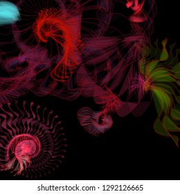 Vector illustration of a colorful wireframe structure formed by the interweaving of smoothly curved lines. A complex plexus backdrop resembling a fractal pattern. Crazy art concept.