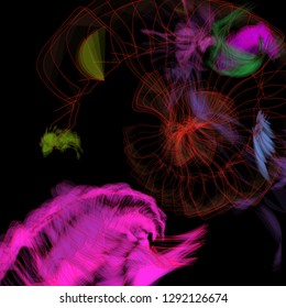 Vector illustration of a colorful wireframe structure formed by the interweaving of smoothly curved lines. A complex plexus backdrop resembling a fractal pattern. Crazy art concept.