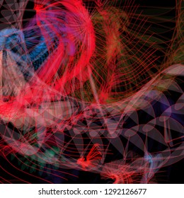 Vector illustration of a colorful wireframe structure formed by the interweaving of smoothly curved lines. A complex plexus backdrop resembling a fractal pattern. Crazy art concept.