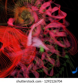 Vector illustration of a colorful wireframe structure formed by the interweaving of smoothly curved lines. A complex plexus backdrop resembling a fractal pattern. Crazy art concept.