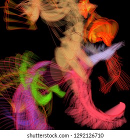 Vector illustration of a colorful wireframe structure formed by the interweaving of smoothly curved lines. A complex plexus backdrop resembling a fractal pattern. Crazy art concept.