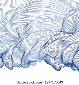 Vector illustration of a colorful wireframe structure formed by the interweaving of smoothly curved lines. A complex plexus backdrop.