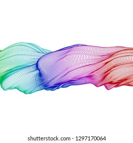 Vector illustration of a colorful wireframe structure formed by the interweaving of smoothly curved lines. A complex plexus backdrop.