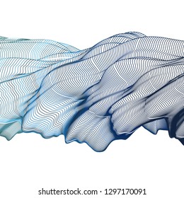 Vector illustration of a colorful wireframe structure formed by the interweaving of smoothly curved lines. A complex plexus backdrop.