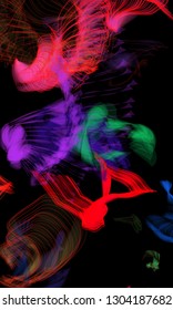 Vector illustration of a colorful wireframe structure formed by the interweaving of smoothly curved lines. A complex plexus backdrop resembling a fractal pattern. Crazy art concept.