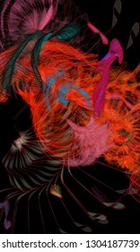 Vector illustration of a colorful wireframe structure formed by the interweaving of smoothly curved lines. A complex plexus backdrop resembling a fractal pattern. Crazy art concept.