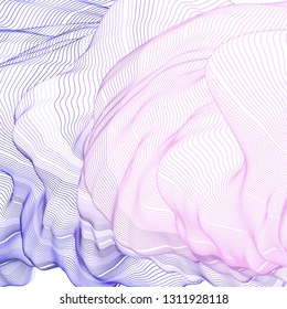 Vector illustration of a colorful wireframe structure formed by the interweaving of smoothly curved lines against white background. A complex plexus backdrop. Abstract wavy surface.