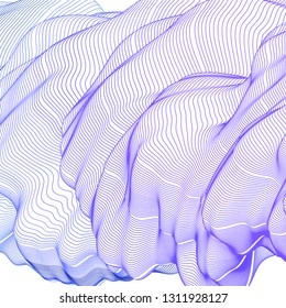 Vector illustration of a colorful wireframe structure formed by the interweaving of smoothly curved lines against white background. A complex plexus backdrop. Abstract wavy surface.