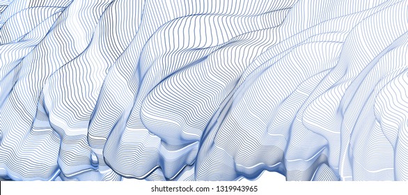 Vector illustration of a colorful wireframe structure formed by the interweaving of smoothly curved lines. A complex plexus backdrop.