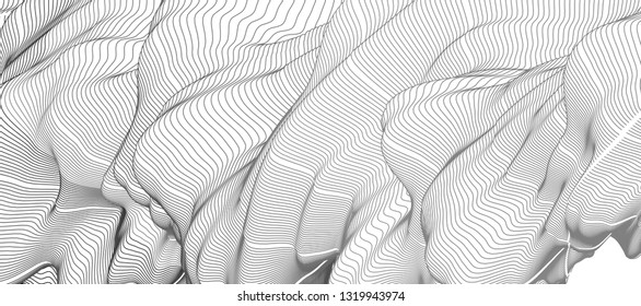 Vector illustration of a colorful wireframe structure formed by the interweaving of smoothly curved lines. A complex plexus backdrop.