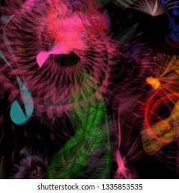 Vector illustration of a colorful wireframe structure formed by the interweaving of smoothly curved lines. A complex plexus backdrop resembling a fractal pattern. Crazy art concept.