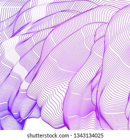 Vector illustration of a colorful wireframe structure formed by the interweaving of smoothly curved lines against white background. A complex plexus backdrop.