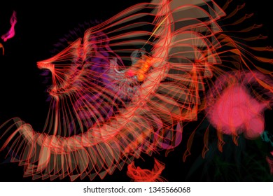 Vector illustration of a colorful wireframe structure formed by the interweaving of smoothly curved lines. A complex plexus backdrop resembling a fractal pattern. Crazy art concept.