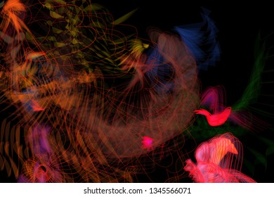 Vector illustration of a colorful wireframe structure formed by the interweaving of smoothly curved lines. A complex plexus backdrop resembling a fractal pattern. Crazy art concept.