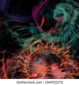 Vector illustration of a colorful wireframe structure formed by the interweaving of smoothly curved lines. A complex plexus backdrop resembling a fractal pattern. Crazy art concept.