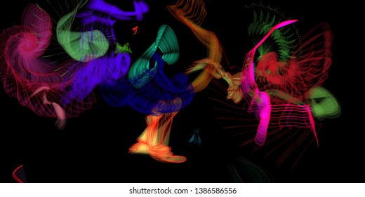 Vector illustration of a colorful wireframe structure formed by the interweaving of smoothly curved lines. A complex plexus backdrop resembling a fractal pattern. Crazy art concept.