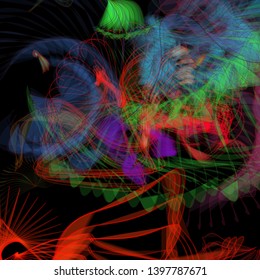 Vector illustration of a colorful wireframe structure formed by the interweaving of smoothly curved lines. A complex plexus backdrop resembling a fractal pattern. Crazy art concept.