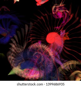 Vector illustration of a colorful wireframe structure formed by the interweaving of smoothly curved lines. A complex plexus backdrop resembling a fractal pattern. Crazy art concept. Multicolored chaos