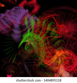 Vector illustration of a colorful wireframe structure formed by the interweaving of smoothly curved lines. A complex plexus backdrop resembling a fractal pattern. Crazy art concept. Multicolored chaos