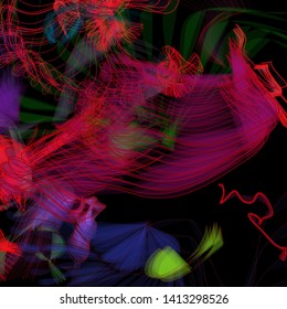 Vector illustration of a colorful wireframe structure formed by the interweaving of smoothly curved lines. A complex plexus backdrop resembling a fractal pattern. Crazy art concept.