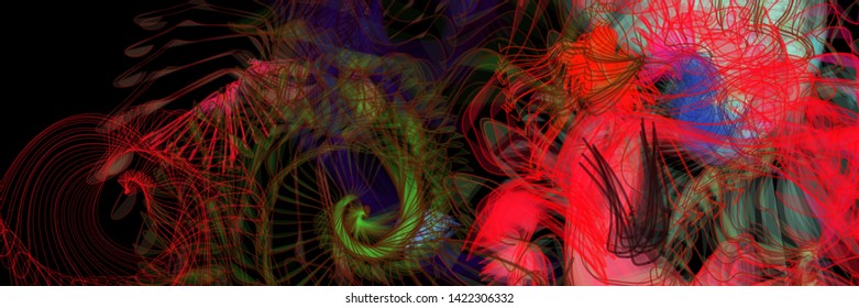 Vector illustration of a colorful wireframe structure formed by the interweaving of smoothly curved lines. A complex plexus backdrop resembling a surrealistic pattern. Crazy art concept.