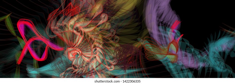 Vector illustration of a colorful wireframe structure formed by the interweaving of smoothly curved lines. A complex plexus backdrop resembling a surrealistic pattern. Crazy art concept.