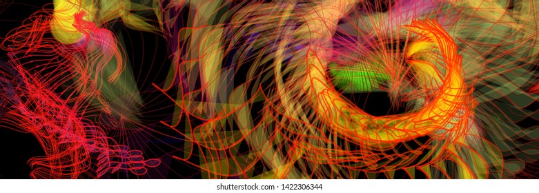 Vector illustration of a colorful wireframe structure formed by the interweaving of smoothly curved lines. A complex plexus backdrop resembling a surrealistic pattern. Crazy art concept.