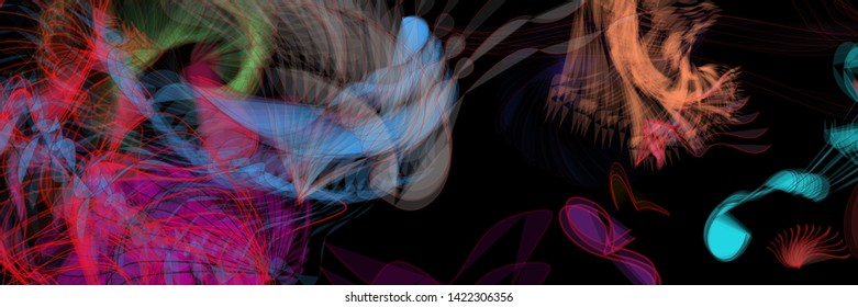 Vector illustration of a colorful wireframe structure formed by the interweaving of smoothly curved lines. A complex plexus backdrop resembling a surrealistic pattern. Crazy art concept.