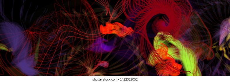 Vector illustration of a colorful wireframe structure formed by the interweaving of smoothly curved lines. A complex plexus backdrop resembling a surrealistic pattern. Crazy art concept.