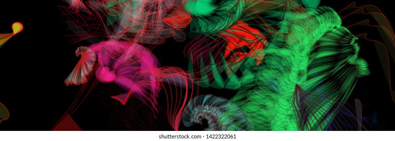 Vector illustration of a colorful wireframe structure formed by the interweaving of smoothly curved lines. A complex plexus backdrop resembling a surrealistic pattern. Crazy art concept.