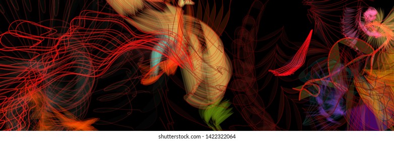 Vector illustration of a colorful wireframe structure formed by the interweaving of smoothly curved lines. A complex plexus backdrop resembling a surrealistic pattern. Crazy art concept.