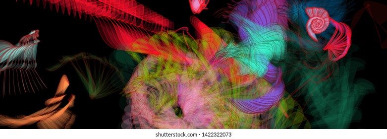 Vector illustration of a colorful wireframe structure formed by the interweaving of smoothly curved lines. A complex plexus backdrop resembling a surrealistic pattern. Crazy art concept.