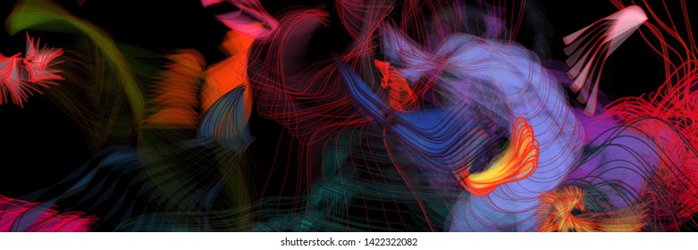 Vector illustration of a colorful wireframe structure formed by the interweaving of smoothly curved lines. A complex plexus backdrop resembling a surrealistic pattern. Crazy art concept.
