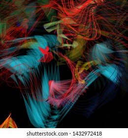 Vector illustration of a colorful wireframe structure formed by the interweaving of smoothly curved lines. A complex plexus backdrop resembling a fractal pattern. Crazy art concept.
