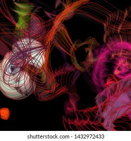 Vector illustration of a colorful wireframe structure formed by the interweaving of smoothly curved lines. A complex plexus backdrop resembling a fractal pattern. Crazy art concept.
