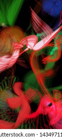 Vector illustration of a colorful wireframe structure formed by the interweaving of smoothly curved lines. A complex plexus backdrop resembling a fractal pattern. Crazy art of a multicolored explosion