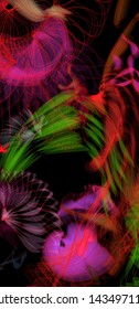 Vector illustration of a colorful wireframe structure formed by the interweaving of smoothly curved lines. A complex plexus backdrop resembling a fractal pattern. Crazy art of a multicolored explosion