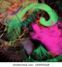 Vector illustration of a colorful wireframe structure formed by the interweaving of smoothly curved lines. A complex plexus backdrop resembling a fractal pattern. Crazy art concept.